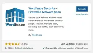 A photo showcasing the installation process of the WordFence WAF WordPress Firewall